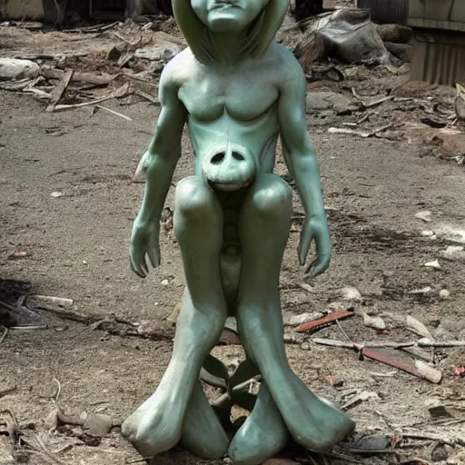 Prompt: an old alien statue in an apocalyptic city, highly deteailed, ghotam city