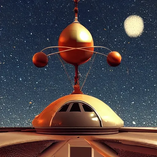 Image similar to spaceship ussr sputnik in tan di style artstation, because its irrelevant and not accurate, pinterest, perfect dynamic position, extremely realistic and highly details, bokeh, reduce duplication interference