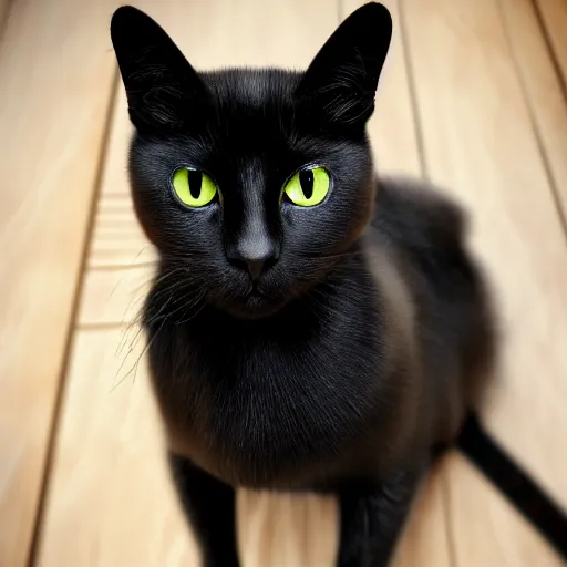 Prompt: photorealistic black cat with a white spade marking on its chest. red eyes. standing on its back legs