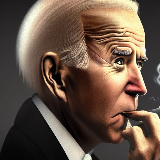 Image similar to joe biden smoking a giant rolled joint, smoke, amazing detail, realistic digital art, artstation