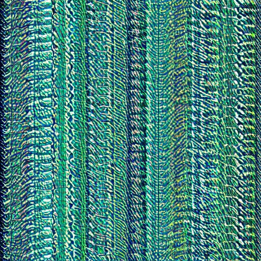 Prompt: abstract piece covered with small looping lines in a blue and dark green color scheme