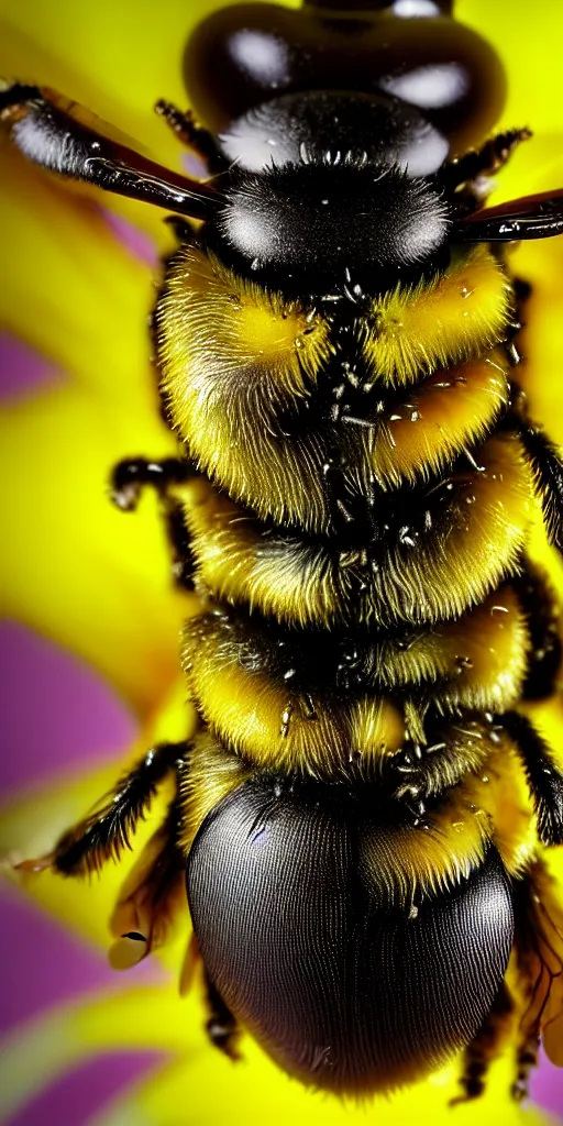 Image similar to fat fat ugly distorted bumblebee in a flower puking pollen, airbrush 8 0 s photography, polished, 8 5 mm, intricate, sharp detailed focus airbrush