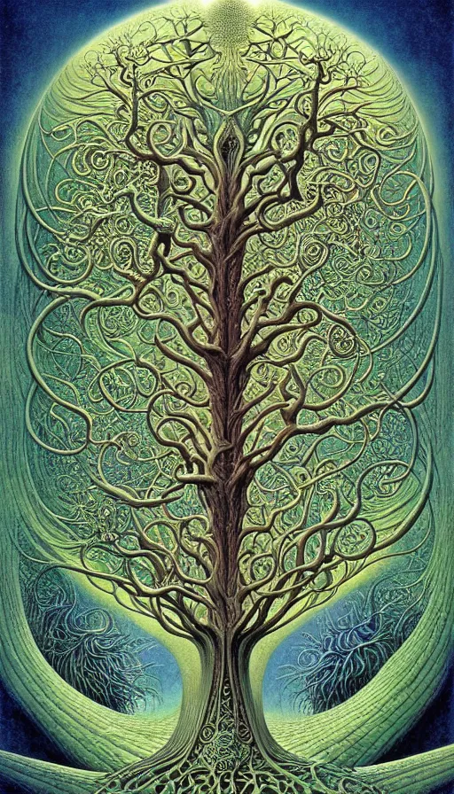 Image similar to tree of life by roger dean and andrew ferez, art forms of nature by ernst haeckel, divine chaos engine, symbolist, visionary, art nouveau, botanical fractal structures, organic, detailed, realistic, surreality