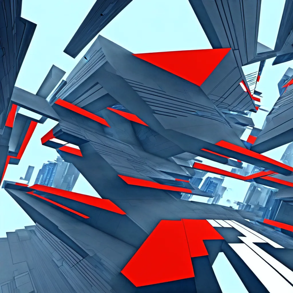 Image similar to mirrors edge architecture, wipeout video game, abstract artwork, the designer's republic, artwork