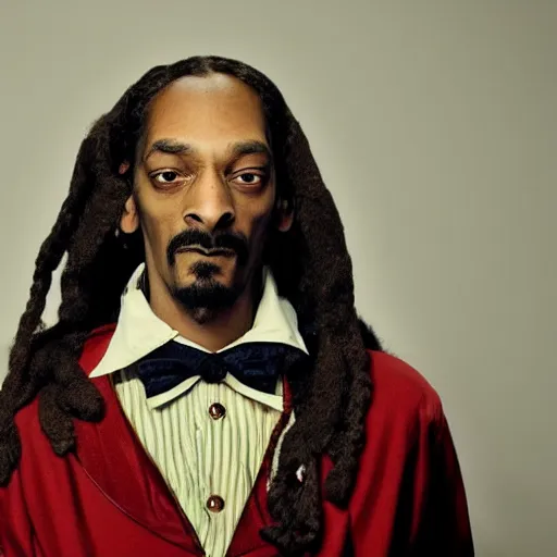 Image similar to photograph of snoop dog dressed as william shakespeare, filmic, cinematographic