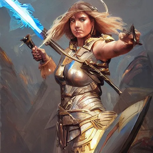 Image similar to a furious valkyrie girl in the style of sci - fi defends herself from bullets by bartering energy, she sparks with lightning in a rage clutching her huge spear, intricate, elegant, highly detailed, digital painting, artstation, concept art, matte, sharp focus, illustration, hearthstone, art by artgerm and greg rutkowski and alphonse mucha