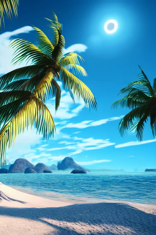 Image similar to a beautiful hydro flask sticker of a beach with coconut palms 8 k, frostbite 3 engine, cryengine, dof, trending on artstation, digital art, crepuscular ray