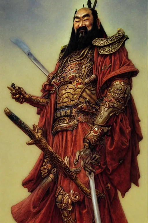 Image similar to a portrait of guan yu by wayne barlowe, gustav moreau, goward,  Gaston Bussiere and roberto ferri, santiago caruso, and austin osman spare, ((((occult art))))