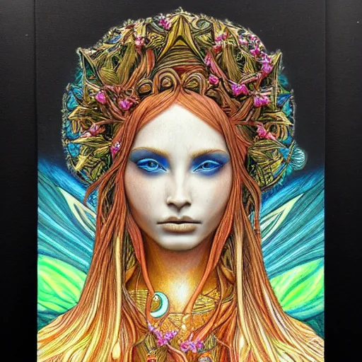 Prompt: Colored pencil art, Goddess Gaia, highly detailed, artstation, MasterPiece, Award-Winning, Caran d'Ache Luminance