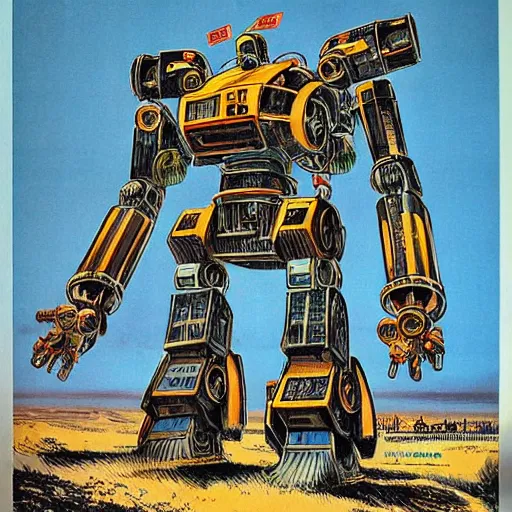 Image similar to deiselpunk soviet mecha propaganda art by james gurney