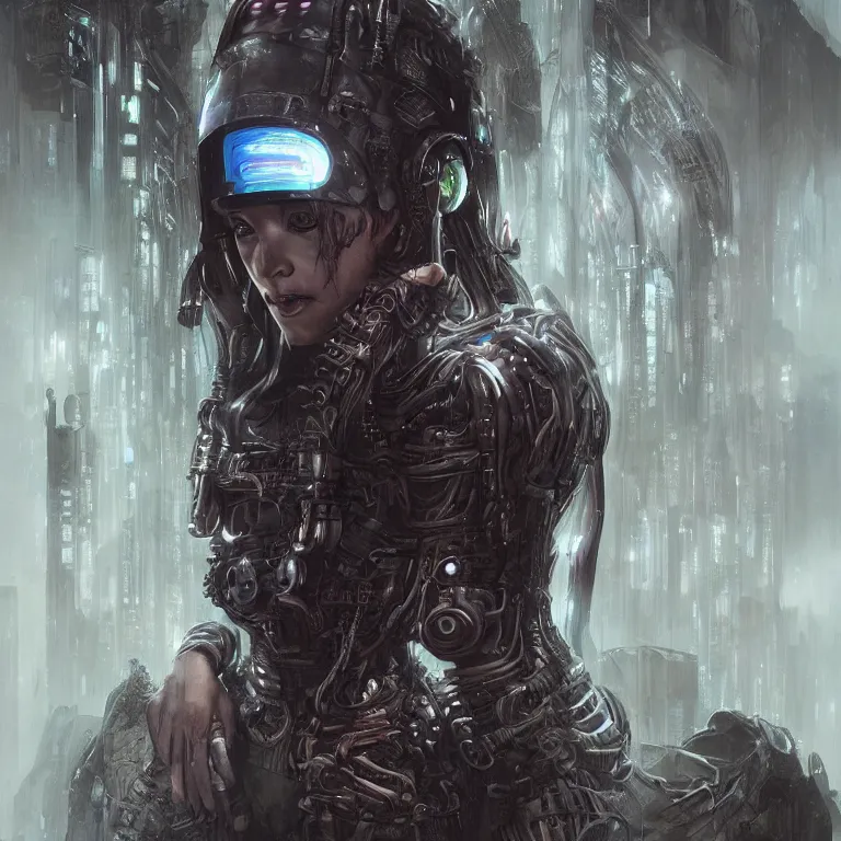 Image similar to cybernetic priestess, cyberpunk, gothic, fantasy, science fiction, character concept art, matte painting, hyperdetailed, realistic, creepy, atmospheric, cinematic, kinemacolor