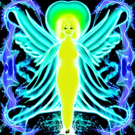 Prompt: psychedelic xray angel, psychedelic splash colors, teal sparkels, lightning, mist