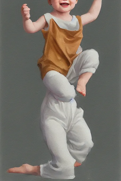 Image similar to happy toddler dancing, wearing pajamas. clean elegant painting, very detailed. by artgerm and greg rutkowski