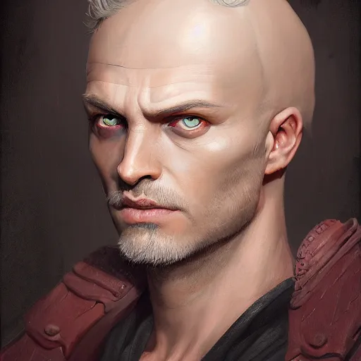 Image similar to a detailed matte head - on portrait painting of an middle - aged half - tiefling nobleman with golden eyes and short well kept hair, by charlie bowater, lise deharme, wlop, tending on arstation, dungeons and dragon, dnd, pathfinder, fanart, oil on canvas