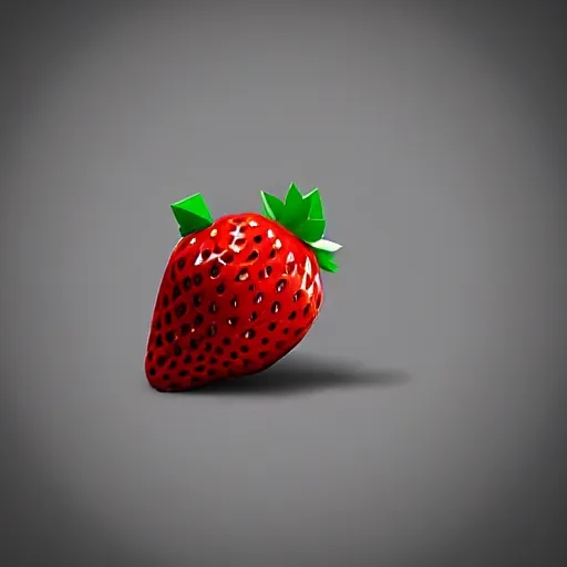 Image similar to a geometric low poly strawberry, by mark li