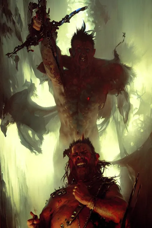 Prompt: mudvayne portrait dnd, painting by gaston bussiere, craig mullins, greg rutkowski, yoji shinkawa