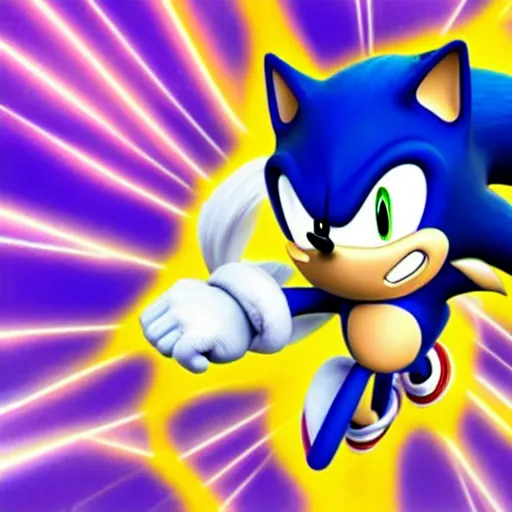 Prompt: Sonic the hedgehog going super saiyen, 8k