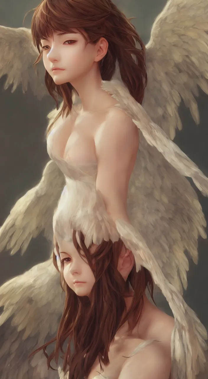 Prompt: an oil painting of a beautiful anime girl with angel wings, by artgerm, wlop and greg rutkowski, hd, hdr, ue 5, ue 6, unreal engine 5, cinematic 4 k wallpaper, 8 k, ultra detailed, high resolution, artstation, award winning