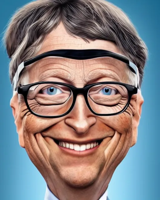 Image similar to a portrait of Bill Gates, highly detailed, grotesque caricature