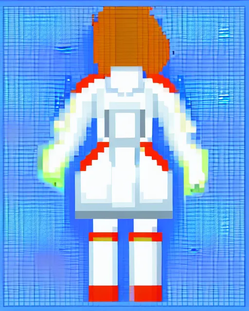 Image similar to a pixel single sprite of a girl holding a sword, in white futuristic armor, pixel art, isometric, 3 2 x 3 2, 2 d game art, 1 6 bit, dynamic pose, # pixelart