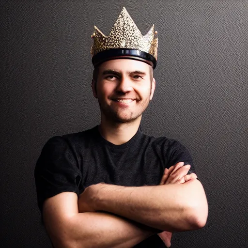 Image similar to man with a crown, smirk, photograph, black backgrounds