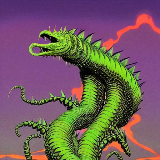 Prompt: Centipede kaiju by Roger Dean