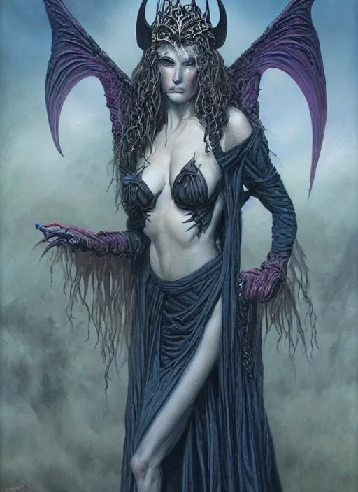 Image similar to demon sorceress by gerald brom, dark fantasy, oil painting, intricate detail, elegant, sharp focus