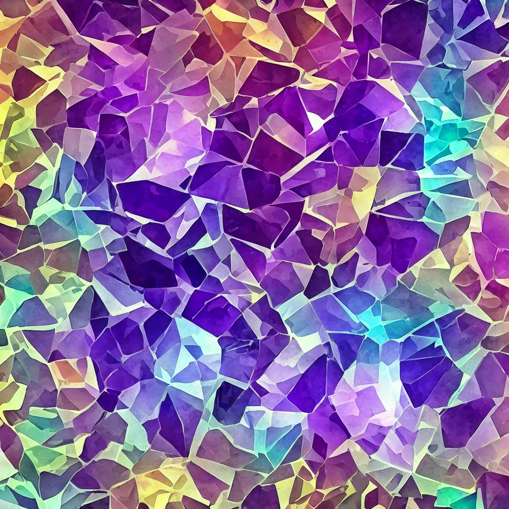 Prompt: amethyst geo gemstone prism multicolor gold liquid emeraud pearl quartz saphir grenat fluorite stylized digital illustration video game icon