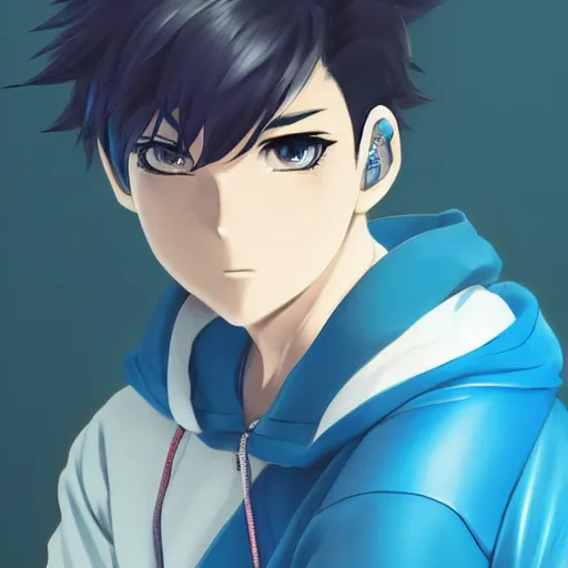 Prompt: very cool anime boy, short silver hair, azure blue watery eyes, full round face, calm glances, wearing River City Ransom suit, medium shot, mid-shot, highly realistically detailed, trending on pixiv, Unreal Engine 4k, Stanley Artgerm Lau, WLOP, Rossdraws, James Jean, Marc Simonetti
