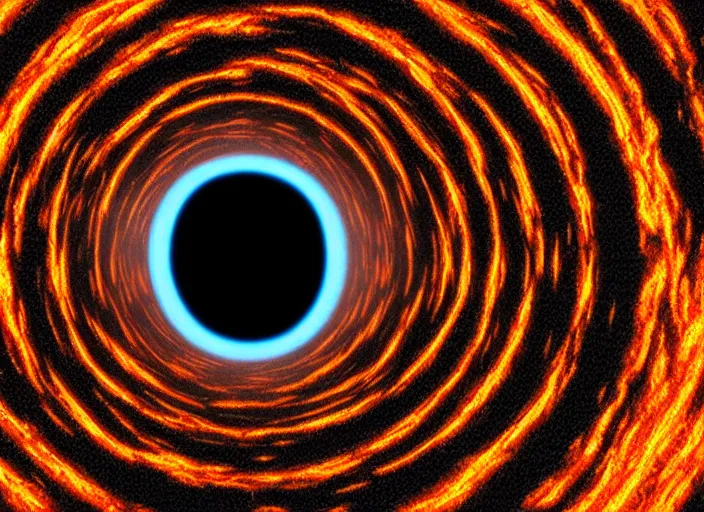 Image similar to pixel tracing heat style of particles inside event horizon of black hole, ultra realistic