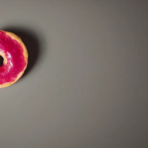 Image similar to Perfectly circular donut!!!!! in the shape of a raspberry!!!!!!, trending on artstation, 4k, 8k, professional photography, overhead shot, 35mm lens