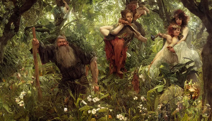 Image similar to original sin, Garden of Eden, Terrestrial Paradise, the Fall of Man, serov, surikov, vasnetsov, repin, kramskoi, paint texture, uplight, insanely detailed and intricate, Charlie Bowater, Tom Bagshaw, Norman Rockwell, high resolution, octane rendered, unreal engine, illustration, trending on artstation, masterpiece, 8k