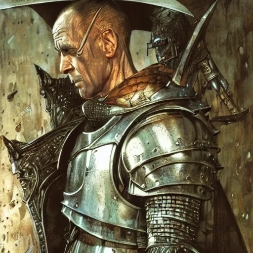 Image similar to dark souls knight, realistic closeup portrait art by norman rockwell and donato giancola and greg rutkowski