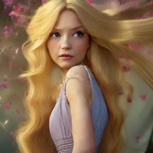 Image similar to disney princess with long blonde hair wearing elegant silk dress yelling at xbox : : weta disney pixar movie still photo : : hi - fructose, decadent highly - detailed digital painting, symmetrical face, golden ratio, octane render, artstation, smooth, sharp focus, artgerm, mucha, loish, wlop