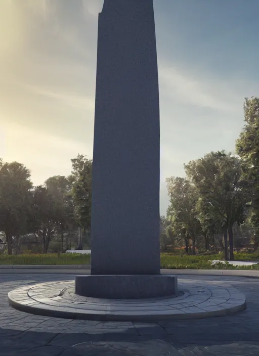 Image similar to highly detailed architecture render of a futuristic monument stele standing on the road archdaily made in unreal engine 4