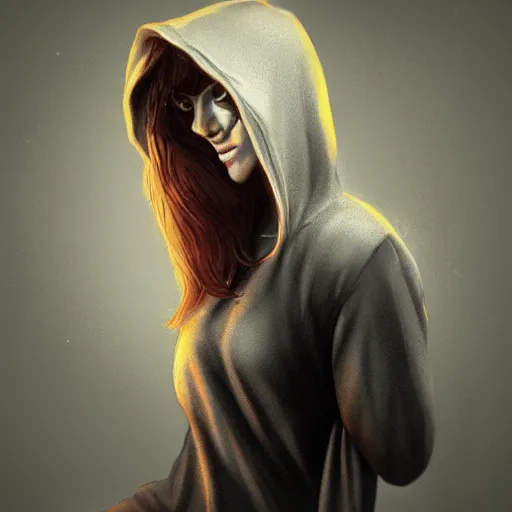 Image similar to Woman wearing hoodie, dark, menacing, artstation, digital art