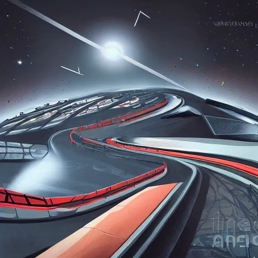 Image similar to mars gp 2 0 7 0. sci - fi, futuristic, landscape, racing track, illustration, drawing