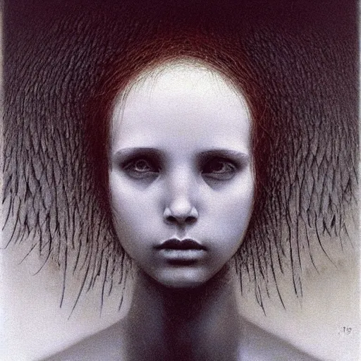 Prompt: young teen female with ((((crow)))) head , painting by Beksinski