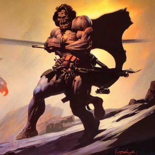 Image similar to character concept art by Frank Frazetta, detailed painting masterpiece, 4k wallpaper