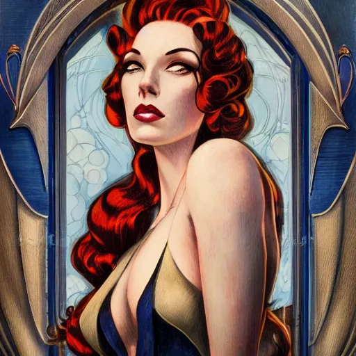 Image similar to a streamline moderne, ( art nouveau ), ( ( dieselpunk ) ) portrait in the style of charlie bowater, and in the style of donato giancola, and in the style of charles dulac. intelligent face. symmetry, ultrasharp focus, dramatic lighting, semirealism, intricate symmetrical ultrafine background detail.