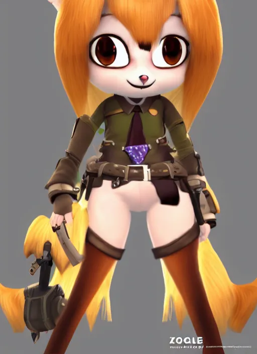 Image similar to female furry mini cute style, character adoptable, highly detailed, rendered, ray - tracing, cgi animated, 3 d demo reel avatar, style of maple story and zootopia, maple story gun girl, fox from league of legends chibi, soft shade, soft lighting