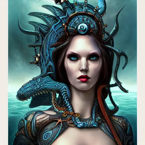 Image similar to underwater naga steampunk giger portrait, Pixar style, by Tristan Eaton Stanley Artgerm and Tom Bagshaw.