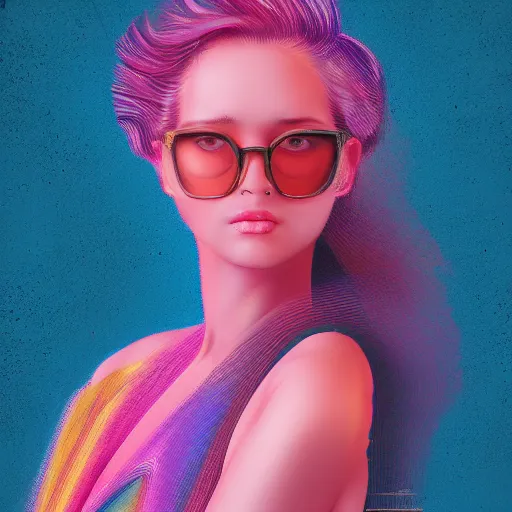 Image similar to highly detailed portrait of a beautiful woman, vaporwave colors, digital art, smooth rendering