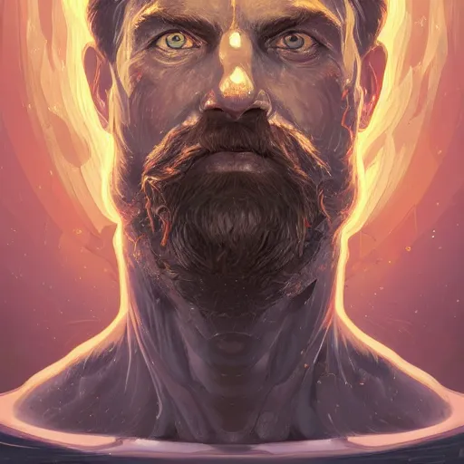 Image similar to melted zeus starring into the camera, fixed eyes, lightning, surreal, dramatic lighting, face, detailed, intricate, elegant, highly detailed, digital painting, artstation,, concept art, smooth, sharp focus, illustration, art by sam spratt, dan mumford, artem demura and alphonse mucha