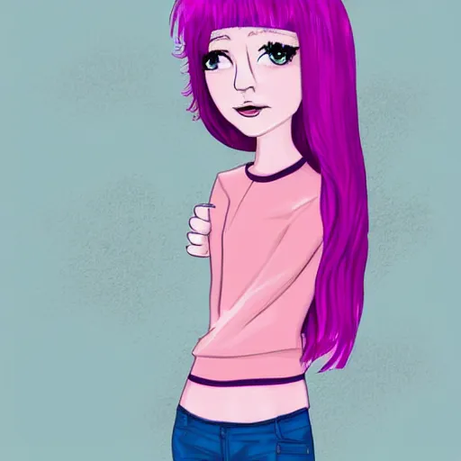 Image similar to alt girl with pink hair, cute outfit, digital art