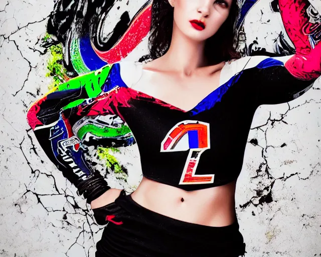 Image similar to extremely beautiful female black marble statue with colorful motocross logos behind her, sharp focus, clear, detailed,, cinematic, detailed, off white, glamourous, symmetrical, vogue, editorial, fashion, magazine shoot, glossy