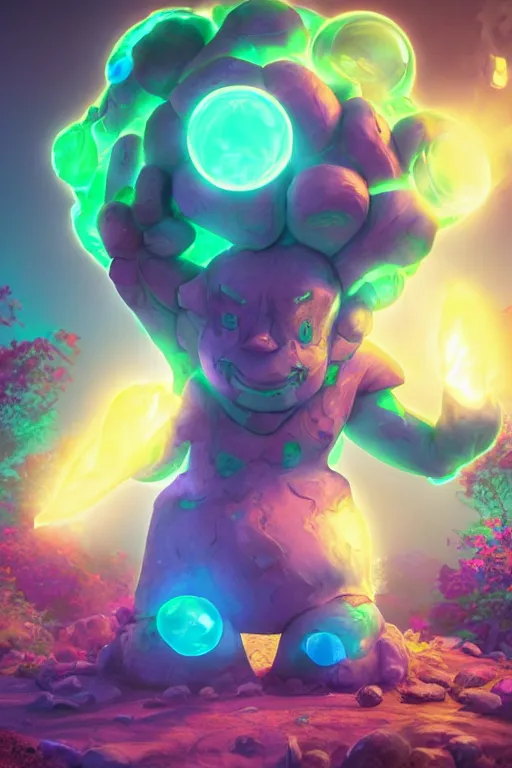 Image similar to arcane fantasy art giant golem elemental wood rock bastion forged gemstone enchanted forest troll, global illumination ray tracing hdr fanart arstation by sung choi and eric pfeiffer and gabriel garza and casper konefal lisa frank zbrush central hardmesh radiating a glowing aura