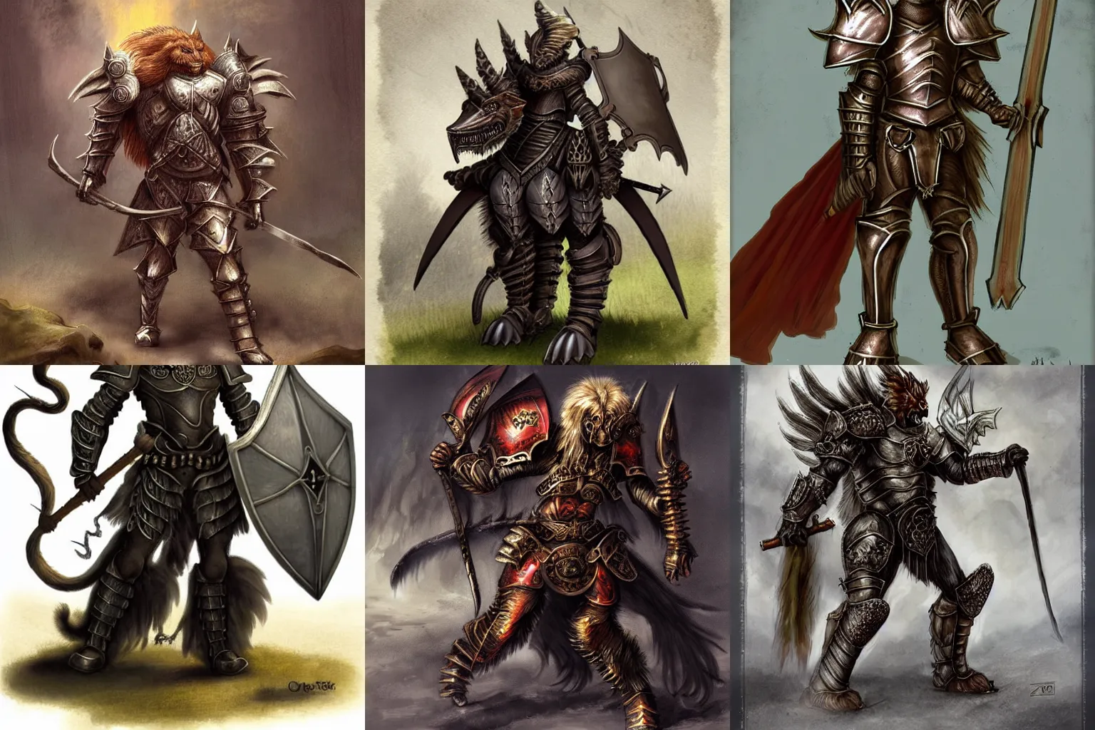 Prompt: manticore in plate armor, fantasy art