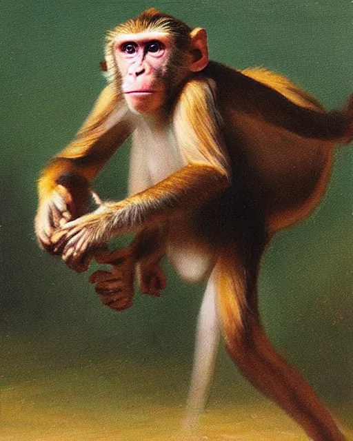 Image similar to a monkey in an oil painting, running freely, high detail, high polygon