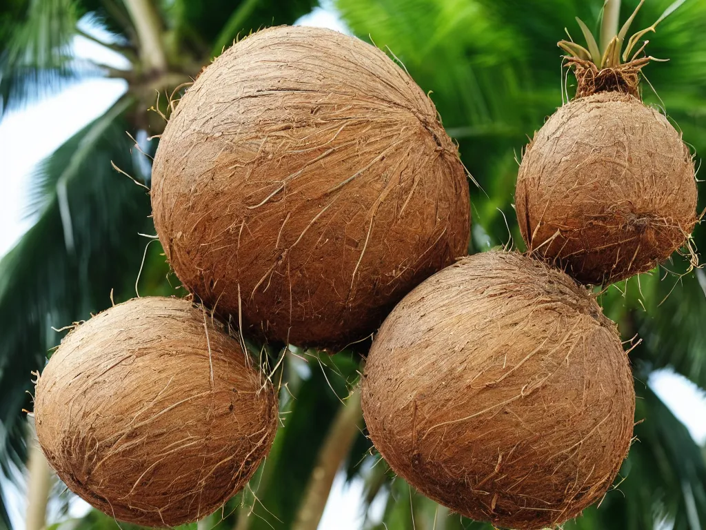 Image similar to a coconut with a palm tree growing inside of it,